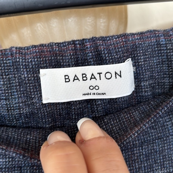 Babaton Aritzia Wool & Cashmere Blend Trousers Pull On Stretch Blue Plaid Pants - Picture 7 of 14